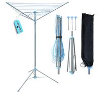 Freestanding Portable Rotary Airer - 3 Arm 30m Powder-Coated Clothes Dryer with Stable Legs - Foldable Washing Line for Indoor, Outdoor & Camping Use - Lightweight Clothes Airer Travel-Friendly (30m)