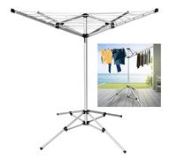 Rotary Airer 4 Arm 16M Portable Washing Line Clothes Dryer - Foldable Compact Free Standing Tripod Stand, Powder Coated Steel for Indoor Outdoor Garden Caravan Camping