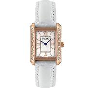 Rotary Analogue Quartz Diamond Watch with White Leather Strap LS02652/41