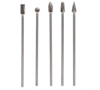Rotary Burrs Set 5pcs For Solid Carbide with 3x6x100mm Single Cut Head and 1/8 Inch Shank for Use in Metalwork, Wood Carving, and Jewelry Crafting (double cut)