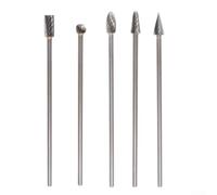 Rotary Burrs Set 5pcs For Solid Carbide with 3x6x100mm Single Cut Head and 1/8 Inch Shank for Use in Metalwork, Wood Carving, and Jewelry Crafting (single cut)