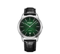 Rotary Cambridge Green Dial Black Leather Strap Watch