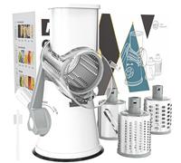 Rotary Cheese Grater Cheese Shredder - Cambom Round Mandoline Slicer Vegetable Slicer Walnuts Grinder with Strong-Hold Suction Cup Base and Cleaning Brush