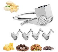 Rotary Cheese Grater, Manual Handheld Mechanical Grater Kitchen Cheese Grater with 4 Planer Heads, Stainless Steel Multifunctional Rotary Grater for Cheese Chocolate Fruits and Vegetables