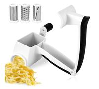 Rotary Cheese Grater, Manual Rotary Grater with 3 Stainless Steel Grater Barrels, Multifunctional Handheld Manual Cheese Grater for Cheese Fruits and Vegetable