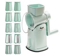 Rotary Cheese Grater, Multi Vegetable Chopper with 10 Blade, ABS, PP Food Processor, Kitchen Gadgets, Compact and Durable, Perfect for Cheese, Carrot, Cucumber (Mint Green)
