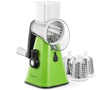 Rotary Cheese Grater, Reemix Rotary Vegetable Slicer, Rotary Kitchen Mandoline Vegetable Slicer with 3 Replaceable Stainless Steel Blades (Green)