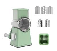 Rotary Cheese Grater Shredder, 6-in-1 with 6 Shredder Mandoline Food Chopper, Kitchen Manual Speed Slicer with Handle Strong Suction Basel, 3 Interchangeable Blades,Easy to Use & Clean