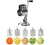 Rotary Cheese Grater, Stainless Steel Drum Grater with Crank and Suction Base, Handheld Kitchen Grater for Vegetables, Potatoes