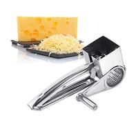 Rotary Cheese Grater Stainless Steel Handheld Manual Drum Grater, Multifunctional Vegetable Slicer for Cheese, Garlic, Ginger - Compact Kitchen Tool
