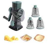 Rotary Cheese Grater, Stainless Steel Round Vegetable Slicer with 3 Drums Blades Vacuum Suction Base, Drum Grater Chopper Drum Vegetable Cutter Non-Slip Detachable for Cheese Potato Zucchini Nuts