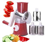 Rotary Cheese Grater - Vegetable Slicer with 3 Interchangeable Stainless Steel Drum Blades, Effortless Slicing and Dicing, 3-in-1 Handheld Vegetable Choppe for Cheese, Vegetables and Nuts