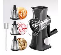 Rotary Cheese Grater, Vegetable Slicer with Three Drum Blades, Grater for Kitchen Faster and Easy Cutting, Rotary Drum Grater Ideal for Cheese, Cucumber, Carrot, Nuts, etc. (Black)