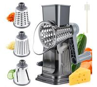 Rotary Cheese Grater with 3 Replaceable Blades and Cleaning Brush - Manual Cheese Shredder with Strong Suction Base, Vegetable Slicer & Grater for Carrots, Potatoes, Nuts, Onion, Kitchen Gadgets