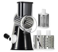 Rotary Cheese Grater with 3 Stainless Steel Drum Blades, 3-in-1 Manual Vegetable Slicer & Chopper, Easy-Clean Food Shredder for Cheese, Vegetables, Nuts and More (Black)