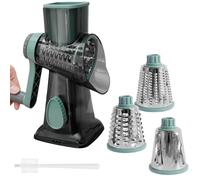 Rotary Cheese Grater with Handle Efficient Cheese Shredder Slicer with 3 Changeable Blades Manual Rotary Cheese Shredder Detachable Non-Slip Cheese Cutter Shredder for Cheese Potato Zucchini(Grey)