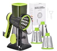 Rotary Cheese Grater with Handle Kitchen Shredder Slicer Grater Slicer Ice Shaver Cheese Vegetable Nuts Potato Zucchini Chocolate 3 Interchangeable Blades (Green TSP)
