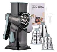 Rotary Cheese Grater with Handle Kitchen Shredder Slicer Grater Slicer Ice Shaver Cheese Vegetable Nuts Potato Zucchini Chocolate 3 Interchangeable Blades (GreyBlue)