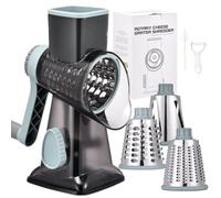 Rotary Cheese Grater with Handle Kitchen Shredder Slicer Grater Slicer Ice Shaver Cheese Vegetable Nuts Potato Zucchini Chocolate 3 Interchangeable Blades (GreyBlue)