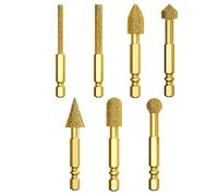 Rotary Cutter Set - 7 Piece Hex Shank Drill Bits Tungsten Carbide Abrasive Tool Clean Cut Design with Non-Slip Handle | Metal Wood Acrylic Resin Engraving Li
