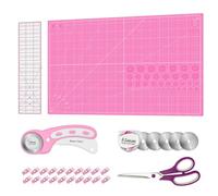 Rotary Cutter Set Pink- Quilting Kit incl. 45mm Fabric Cutter, 5 Extra Rotary Blades, A1 Self Healing Cutting Mat, Acrylic Ruler and Sewing Clips, Scissors, Ideal for Crafting, Sewing, Patchworking