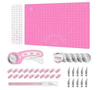 Rotary Cutter Set Pink - Quilting Kit incl. 45mm Fabric Cutter, 5 Replacement Blades, A2 Cutting Mat, Acrylic Quilting Ruler and Sewing Clips, Craft Knife Set, Ideal for Crafting, Sewing, Patchworking