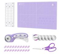 Rotary Cutter Set Purple - Quilting Kit incl. 45mm Fabric Cutter, 5 Extra Rotary Blades, A2 Self Healing Cutting Mat, Acrylic Ruler and Sewing Clips,