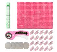 Rotary Cutter Set,Quilting Kit - A4 Cutting Mat, 45mm Rotary Cutter, 5 Extra Rotary Blades, Acrylic Ruler and 20 Sewing Clips, Fabric Cutter for Cutting Fabric, Sewing, Leather and Paper