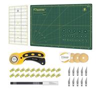 Rotary Cutter Set - Quilting Kit incl. Bearing 45mm Fabric Cutter, 3 Extra Titanium Rotary Blades, A3 Cutting Mat, Acrylic Ruler and Sewing Clips, Craft Knife, Ideal for Crafting, Sewing, Patchworking