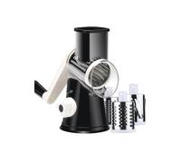 Rotary Drum Grater with 3 Blades, Manual Cheese and Vegetable Shredder, Black and White