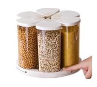 Rotary Food Dispenser - Grid Box System, White Finish, 360 Degree Turntable Design, Sealed Dry Goods Organizer, Transparent Storage Solution