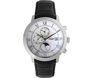 Rotary Gents Stainless Steel Round White Dial, Black Leather Strap Watch GS02377/01