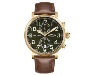 Rotary Heritage Pilot 100m Women's Brown Leather Strap Watch