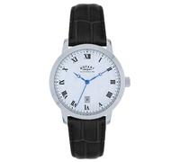 Rotary Ladies Analogue Watch LS42825/01 with Silver Roman Dial and Black Leather Strap