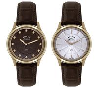 Rotary Ladies Brown Leather Strap Brown Stripe Watch LS02966-06-16, Brown, Strip