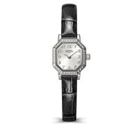 Rotary Ladies Heritage Astoria Stainless Steel Stone Set Black Leather Strap Watch