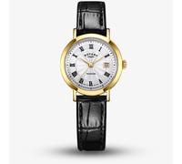Rotary Ladies Heritage Gold Plated Black Leather Strap Watch LS05423/01