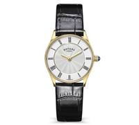 Rotary Ladies Heritage Gold Plated Stainless Steel Black Leather Strap Watch