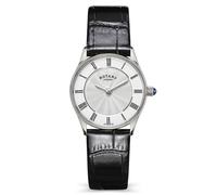 Rotary Ladies Heritage Stainless Steel Black Leather Strap Watch