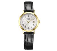 Rotary Ladies Heritage White Dial Gold Plated Stainless Steel Black Leather Strap Watch