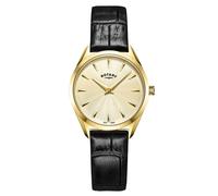 Rotary Ladies Ultra Slim Champagne Dial Black Leather Strap Watch