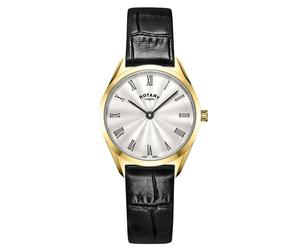 Rotary Ladies Ultra Slim Silver Dial Black Leather Strap Watch
