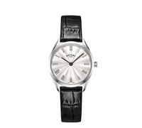 Rotary Ladie's Ultra Slim Stainless Steel Black Leather Strap Watch