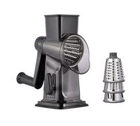 Rotary Manual Vegetable Slicer - 3-in-1 Handheld Foods Chopper Cheese Grater with Interchangeable Drums, Safe Foods Holder & Suction Base, Effortless Foods Prep for Salads, Pizza & More