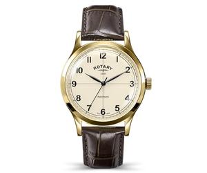 Rotary Men's 1895 Automatic Gold Plated Stainless Steel Brown Leather Strap Watch