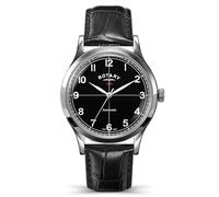 Rotary Men's 1895 Automatic Stainless Steel Black Dial Black Leather Strap Watch