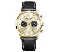 Rotary Men's 1895 Gold Plated Stainless Steel Chronograph Brown Leather Strap Watch