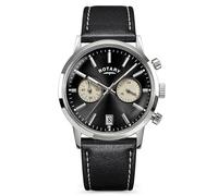 Rotary Men's 1895 Stainless Steel Chronograph Black Leather Strap Watch