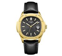 Rotary Men's Apex 100 Black Dial Gold Tone Case Black Leather Strap Watch