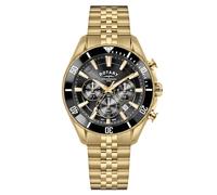 Rotary Men's Apex 100 Chronograph Black Dial Gold Tone Stainless Steel Bracelet Watch